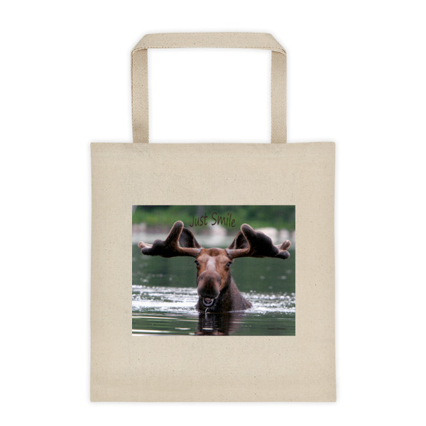 "Smiling Moose" Roomy Square Bottom Tote "Just Smile" Collection - Dennis' Secret Pond, Maine