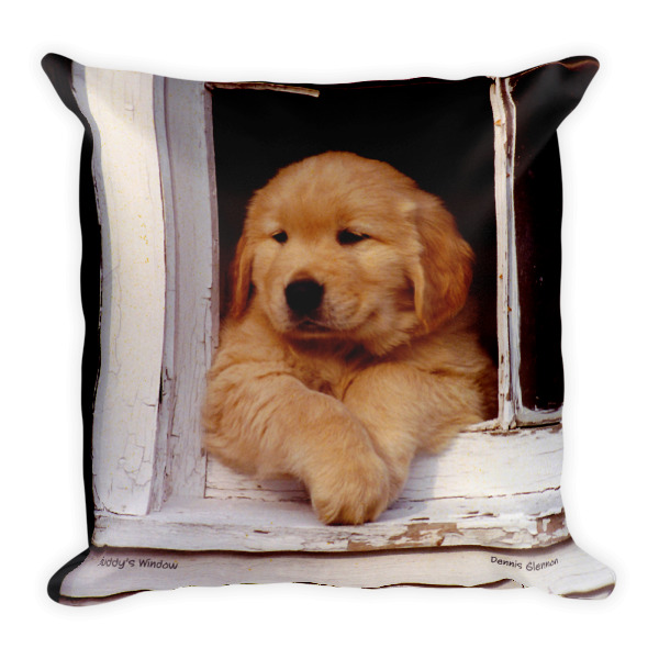 "Buddy's Window" and "Buddy On The Rocks" Double Sided Golden Retriever Puppy Pillow - Authentic Dennis Glennon