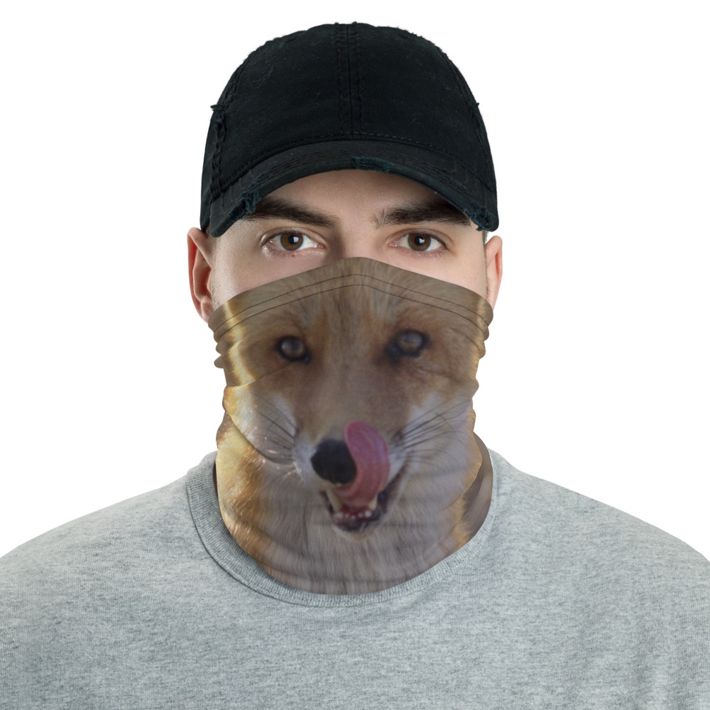 Neck Gaiter Red Fox Smile Dennis Glennon Photography as featured in Buddy's Magic Window