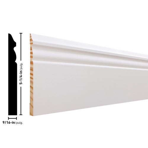 L5180 Primed FJ Pine Baseboard - 9/16" x 5-1/4"