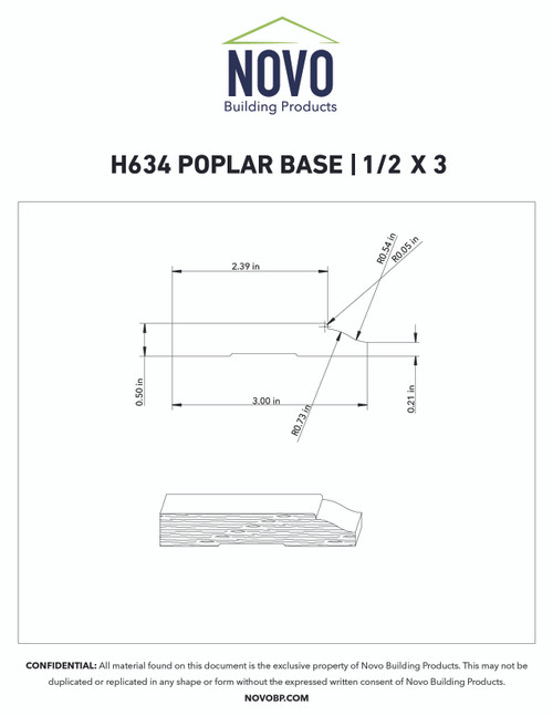 H634 Poplar Baseboard - 1/2" x 3"