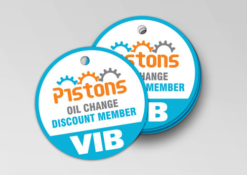 Custom round plastic key tags for sports and loyalty programs — full color printed circular PVC key fobs with member number and club branding, 30 mil, made in USA