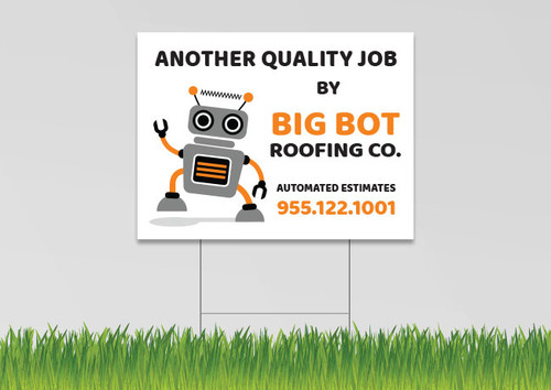 Custom 18x24 plastic yard signs for contractors and home services — full color printed lawn sign with business branding and contact details, wire H-stake included, made in USA
