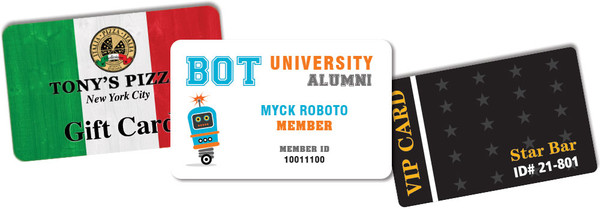 Custom printed plastic cards in multiple designs — full color PVC cards for membership, VIP, gift card, and loyalty programs, credit card size 30 mil, made in USA
