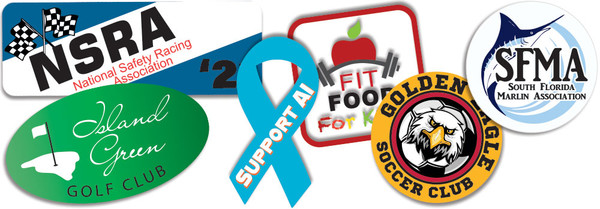 Custom car magnets in multiple shapes — oval, round, and ribbon awareness magnets for organizations, associations, and nonprofit campaigns, full color printed, made in USA