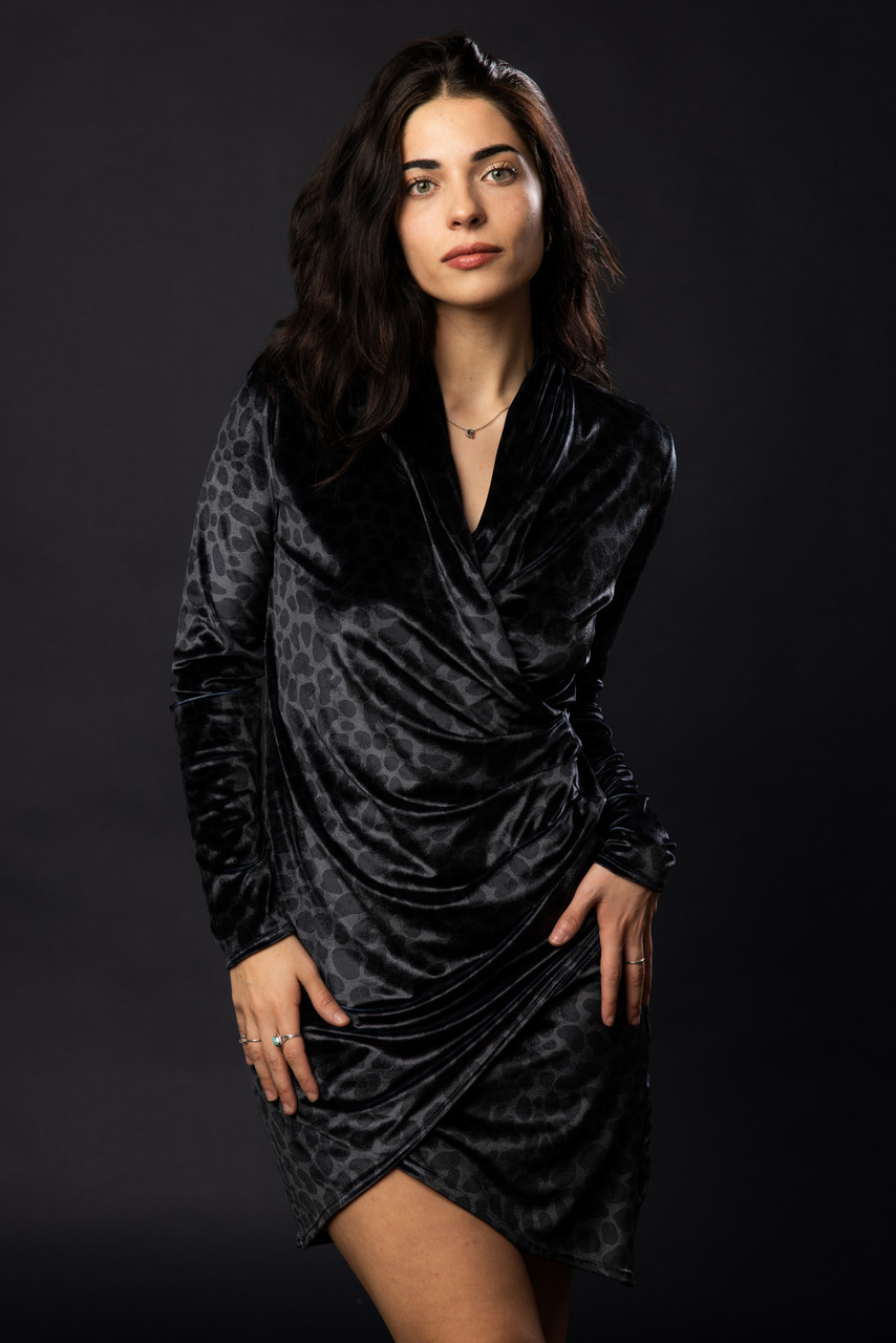 Custom Faux Wrap Velvet Black Leopard Dress Luxury Made-to-Measure Design | Exclusive Graphic Print M US women's letter Custom Faux Wrap Velvet Black Leopard Dress Luxury Made-to-Measure Design | Exclusive Graphic Print M US women's letter