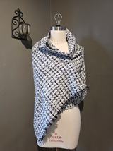 Black & White Designer Tweed Blanket Scarf with Kilt Pin