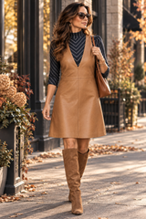 Classic Leather Jumper Dress - Camel