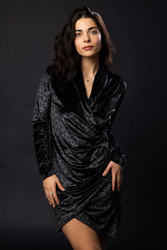 Embrace Elegance and Empowerment with Shanna Britta's Custom Made Black Leopard Velvet Faux Wrap Dress