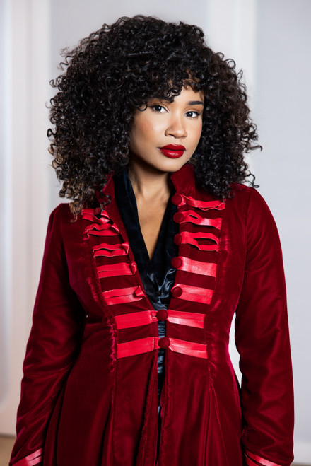 Custom Velvet Military Coat – Luxury Made-to-Measure Design | Napa Leather Trim & Princess Seams