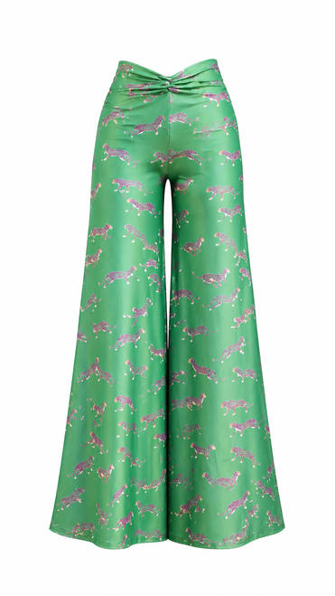 Emerald Cheetah High-Waisted Palazzo Pants