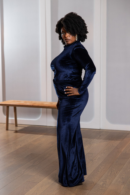 Velvet Cape Dress with Hand Embroidered Fur Flowers