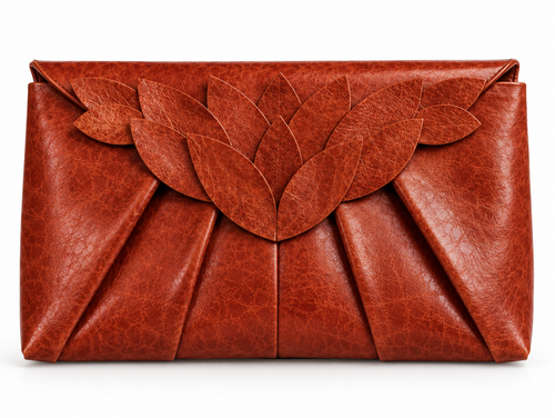 Rustic Orange Leather Leaf Clutch