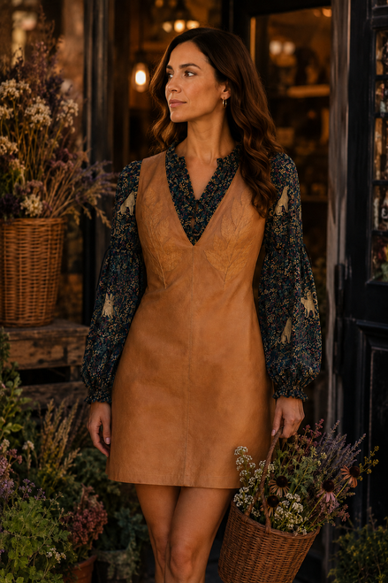 Leather Leaf Jumper Dress