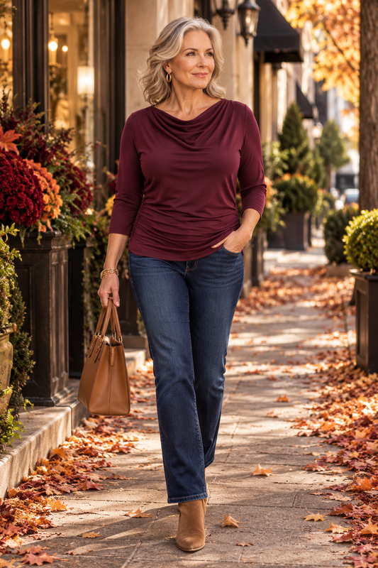 Boat Neck Cowl Knit Top