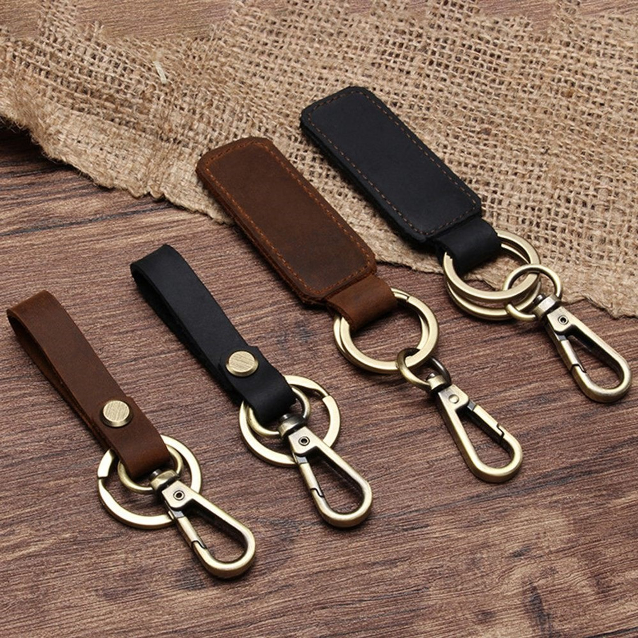 Men Creative Metal Leather Key Chain Ring Keyfob Car Keyring Keychain Holder