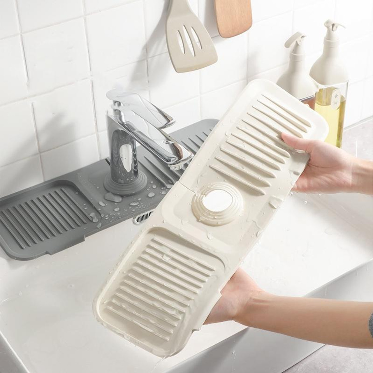 Faucet Silicone Draining Mat Anti-splash Kitchen Sink Non-slip Soap Mat,  Size: Extra Large(Light Gray), snatcher