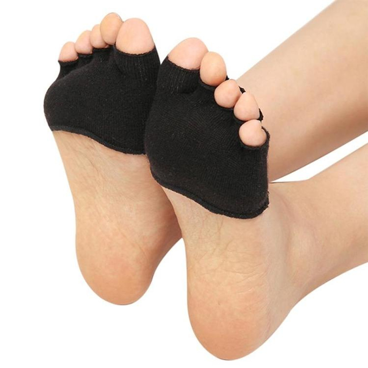 Women Invisible Non-slip Toe Socks Five Finger Socks(Black Open