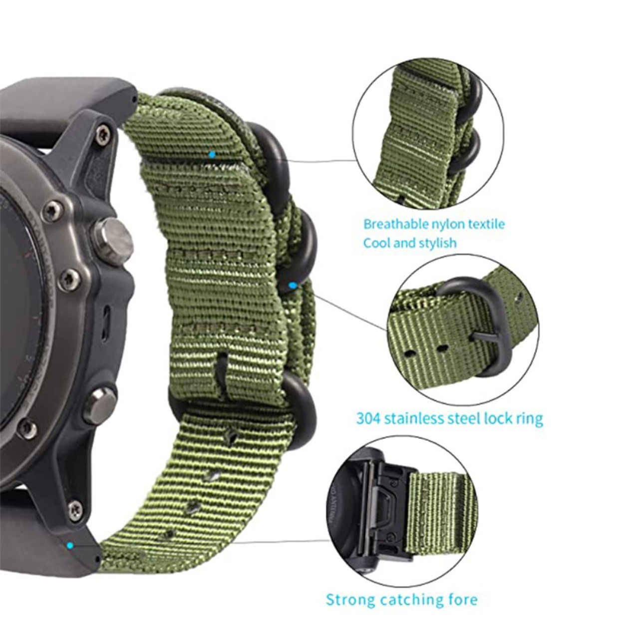 For Garmin Fenix 7X / Fenix 3 / 3 HR Nylon Watch Band Smart Bracelet 26mm  Adjustable Strap with Buckle - Pawpaw Wholesale