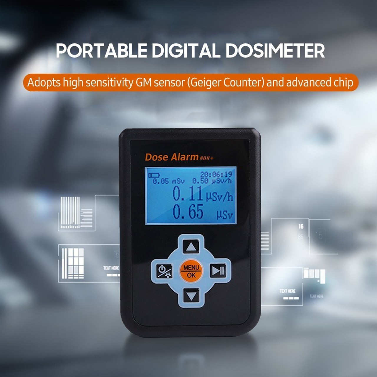 Portable Radiation Tester Digital Backlight Dose Alarm Geiger Counter  Dosimeter Monitor Snatcher