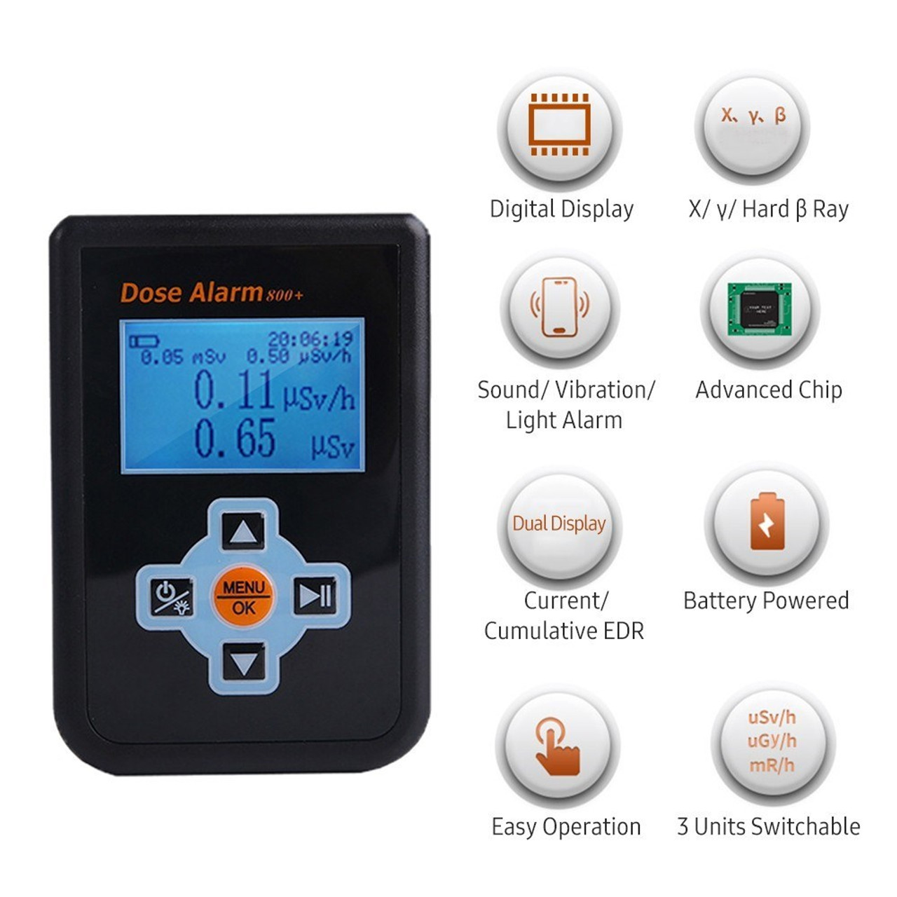 Portable Radiation Tester Digital Backlight Dose Alarm Geiger Counter Dosimeter  Monitor Snatcher