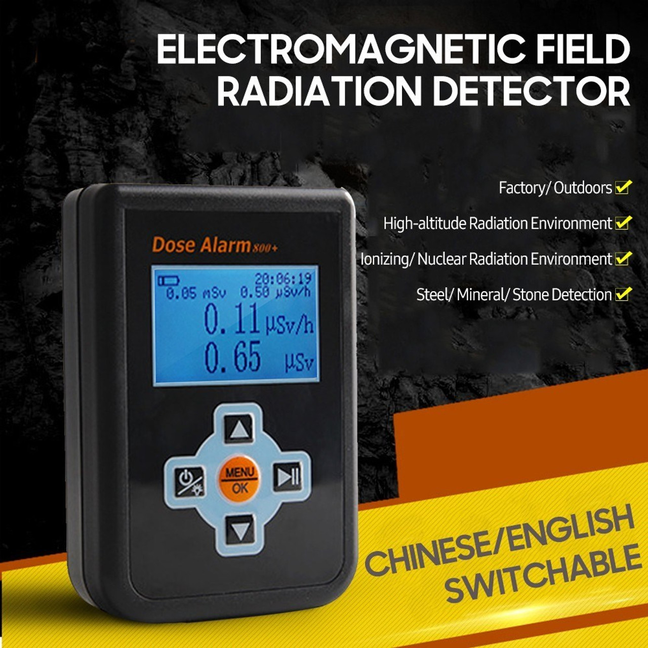 Portable Radiation Tester Digital Backlight Dose Alarm Geiger Counter Dosimeter  Monitor Snatcher