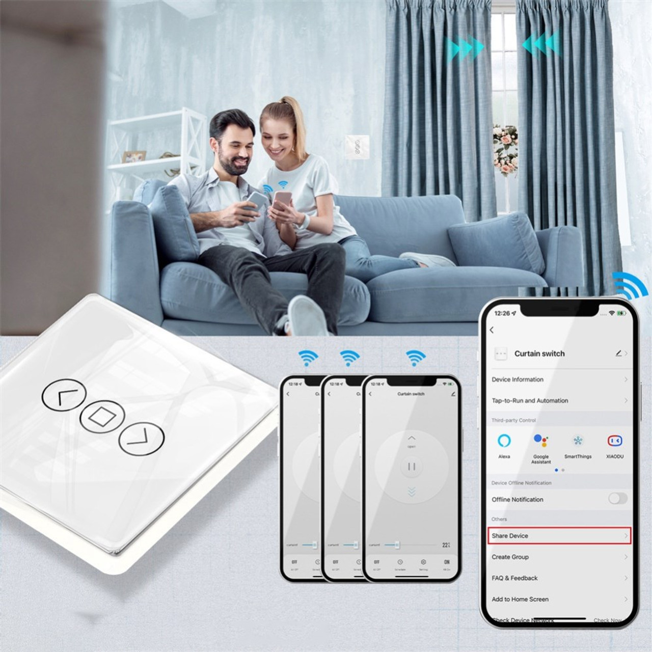 BSEED Wifi Roller Shutter Switch Touch Blinds Switch Smart Light Switches  Function Parts Glass Panel DIY Free Combination