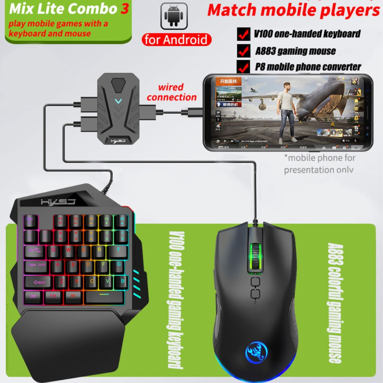 Usb Wired 35keys One-handed RGB Gaming Keyboard and Mouse 6400 Dpi