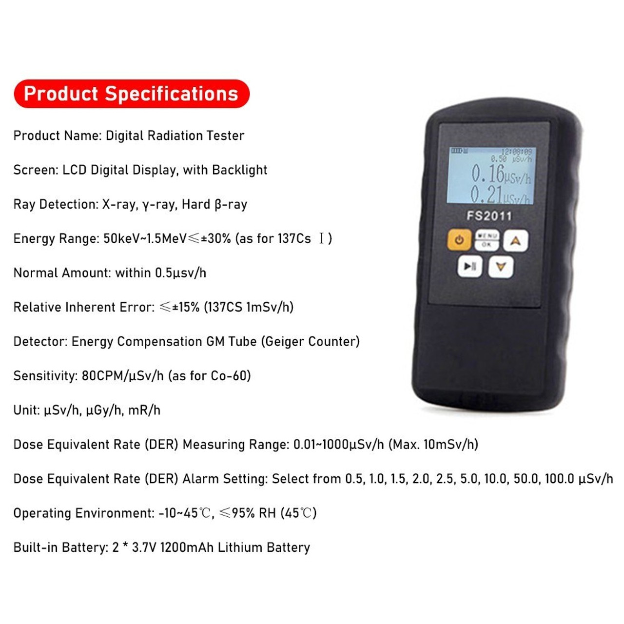 Digital Radiation Tester Real-time Display Dose Alarm Geiger Counter  Rechargeable Dosimeter Snatcher