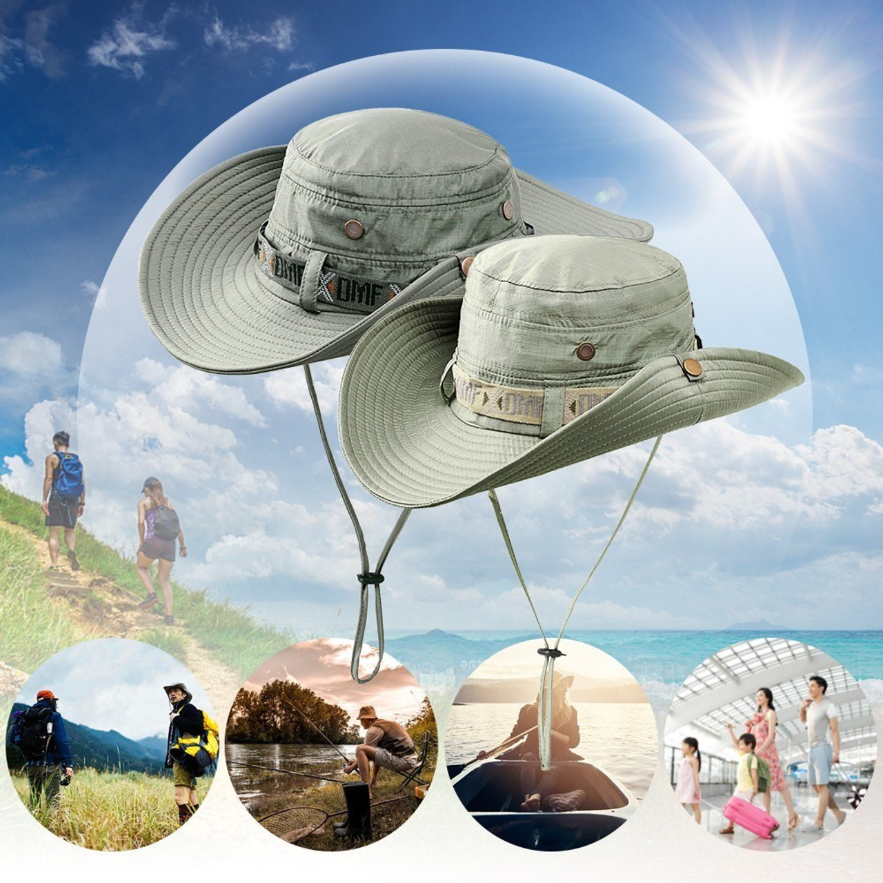 Summer Hat Outdoor UV Protection Fishing Hat Wide Brim Beach Foldable  Hiking Cap - Light Grey - Snatcher