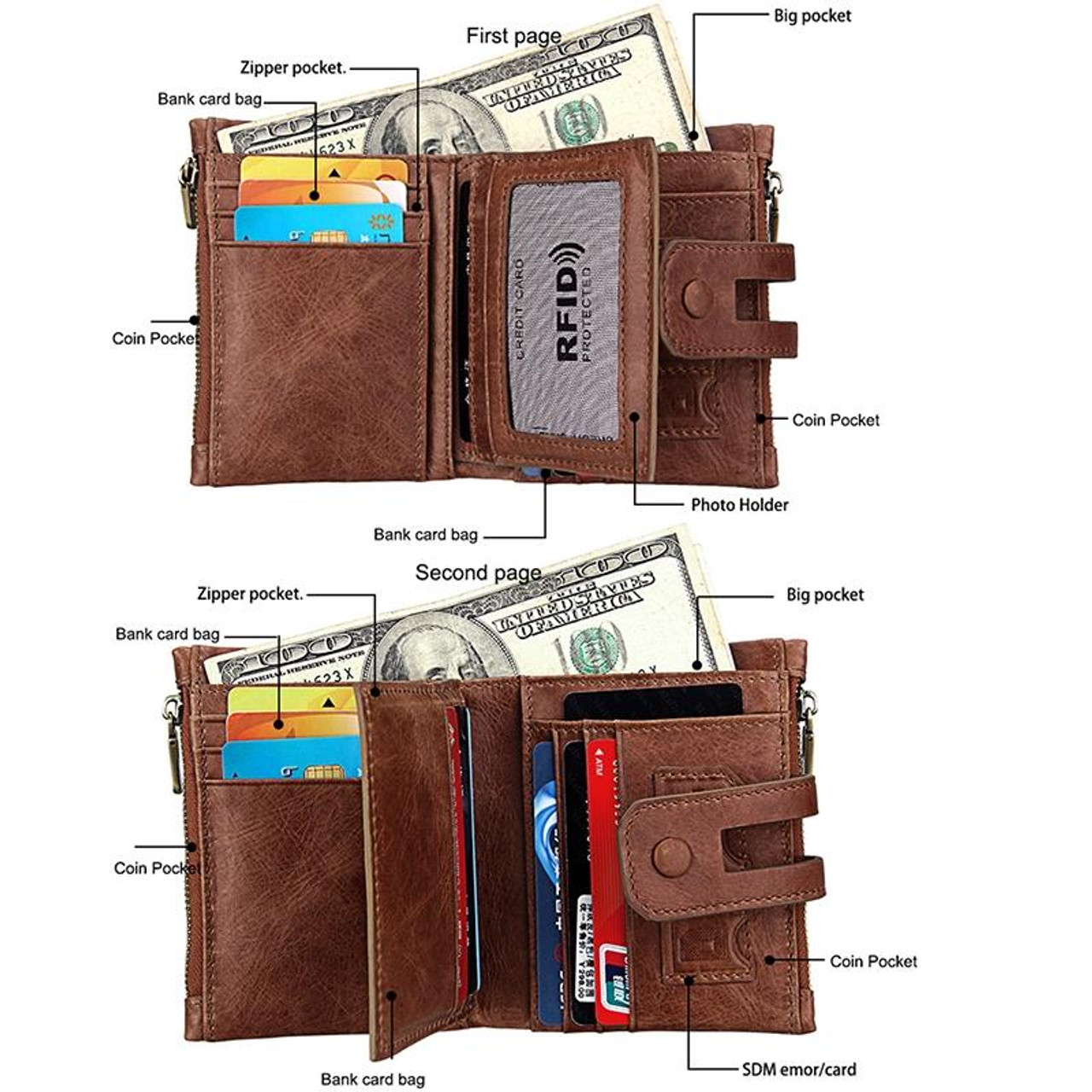 ZEEKER Metal Card Holder RFID Multifunctional EDC Wallet Large