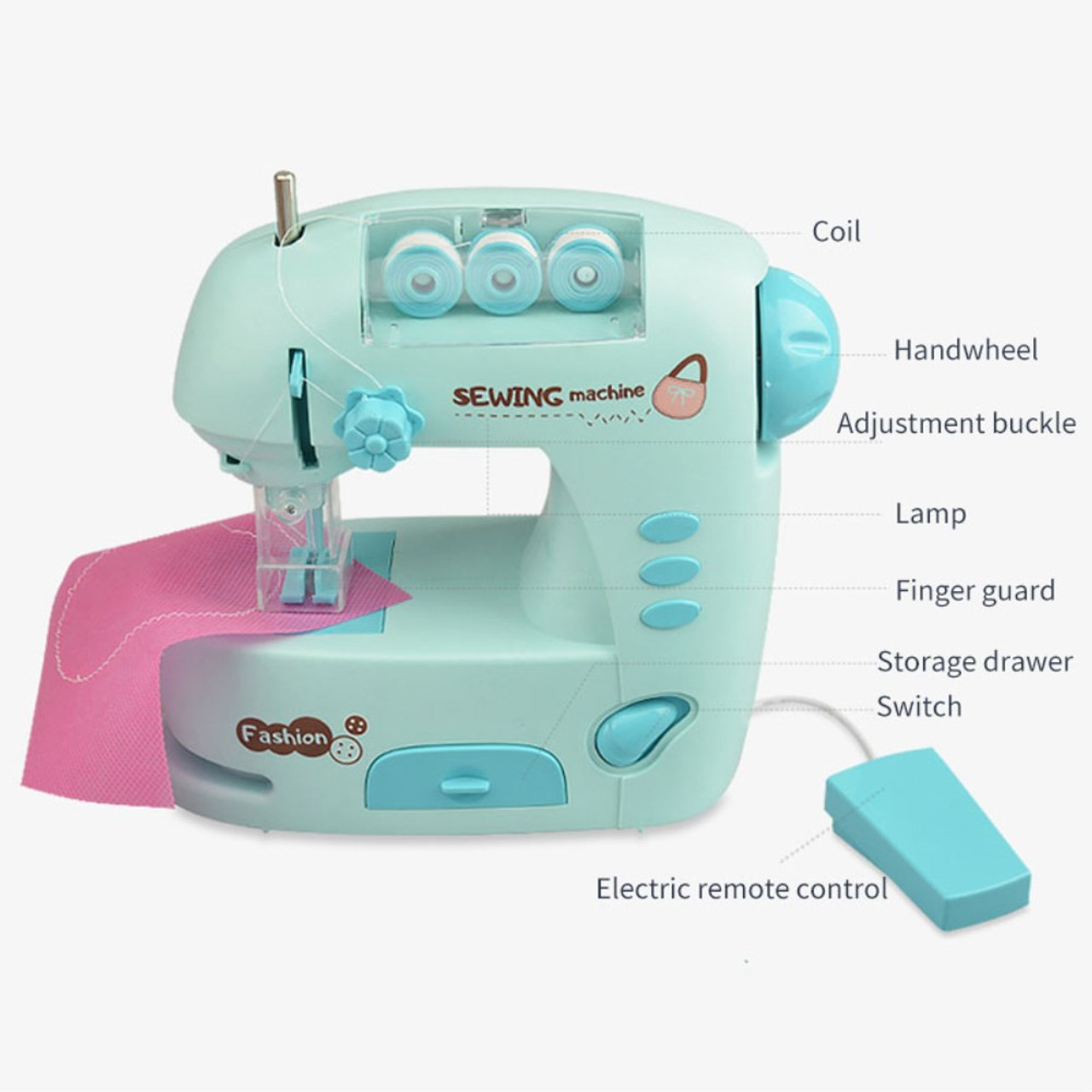7984 Pretend Play Electric Sewing Machine Toy for Kids Mini Appliances  Sewing Machine Toy with Lights (Size: S) - Pink