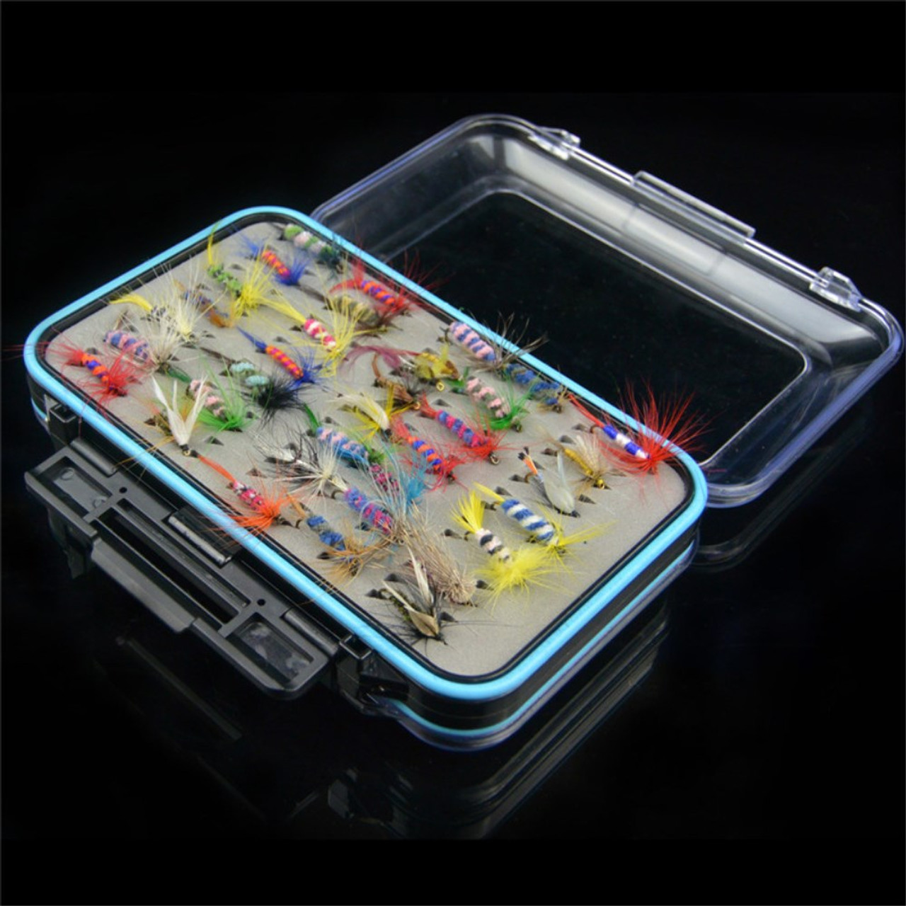 64Pcs Fly Fishing Bait Kit with Waterproof Double Side Clear Lid