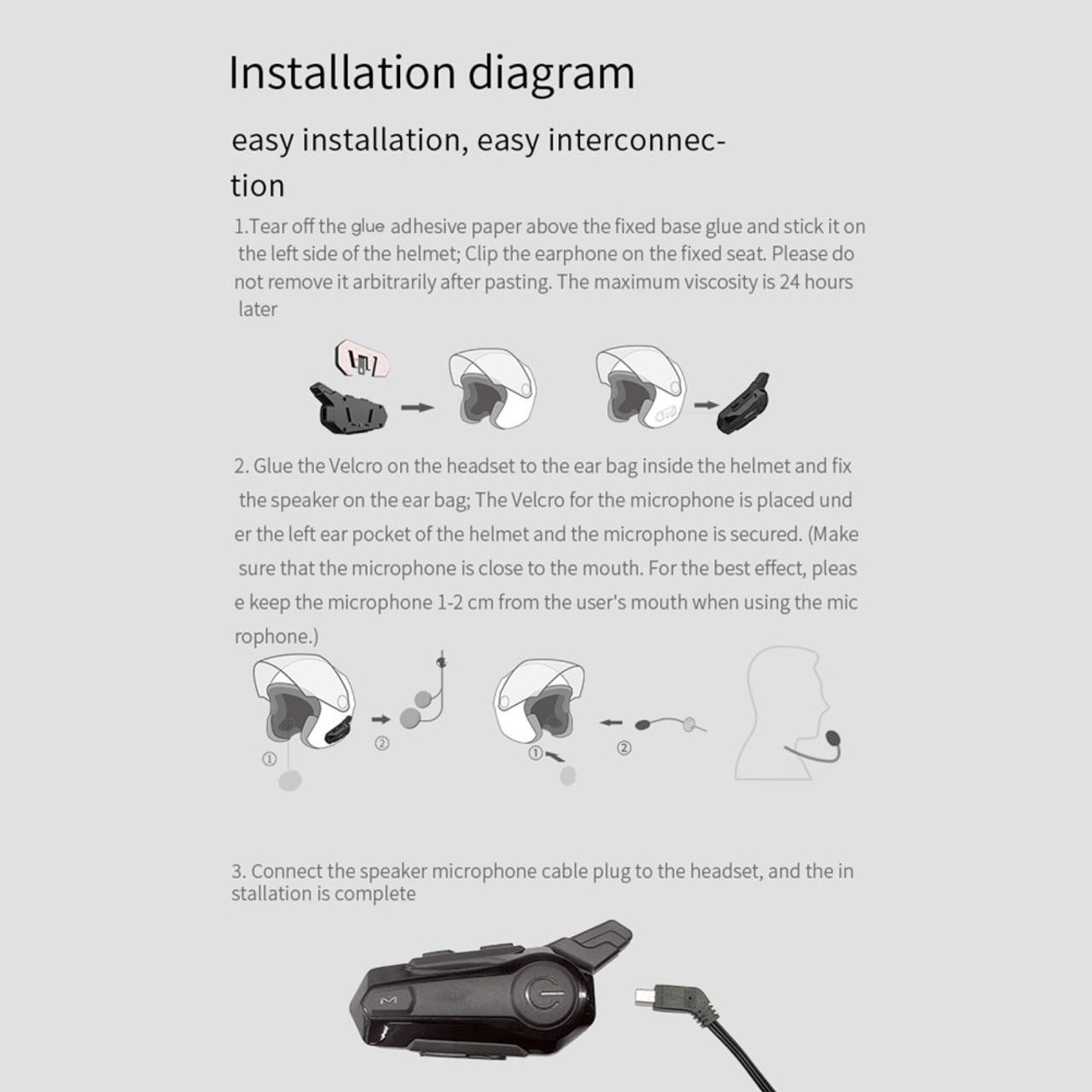 Waterproof Universal Motorcycle BT Intercom Helmet Headset