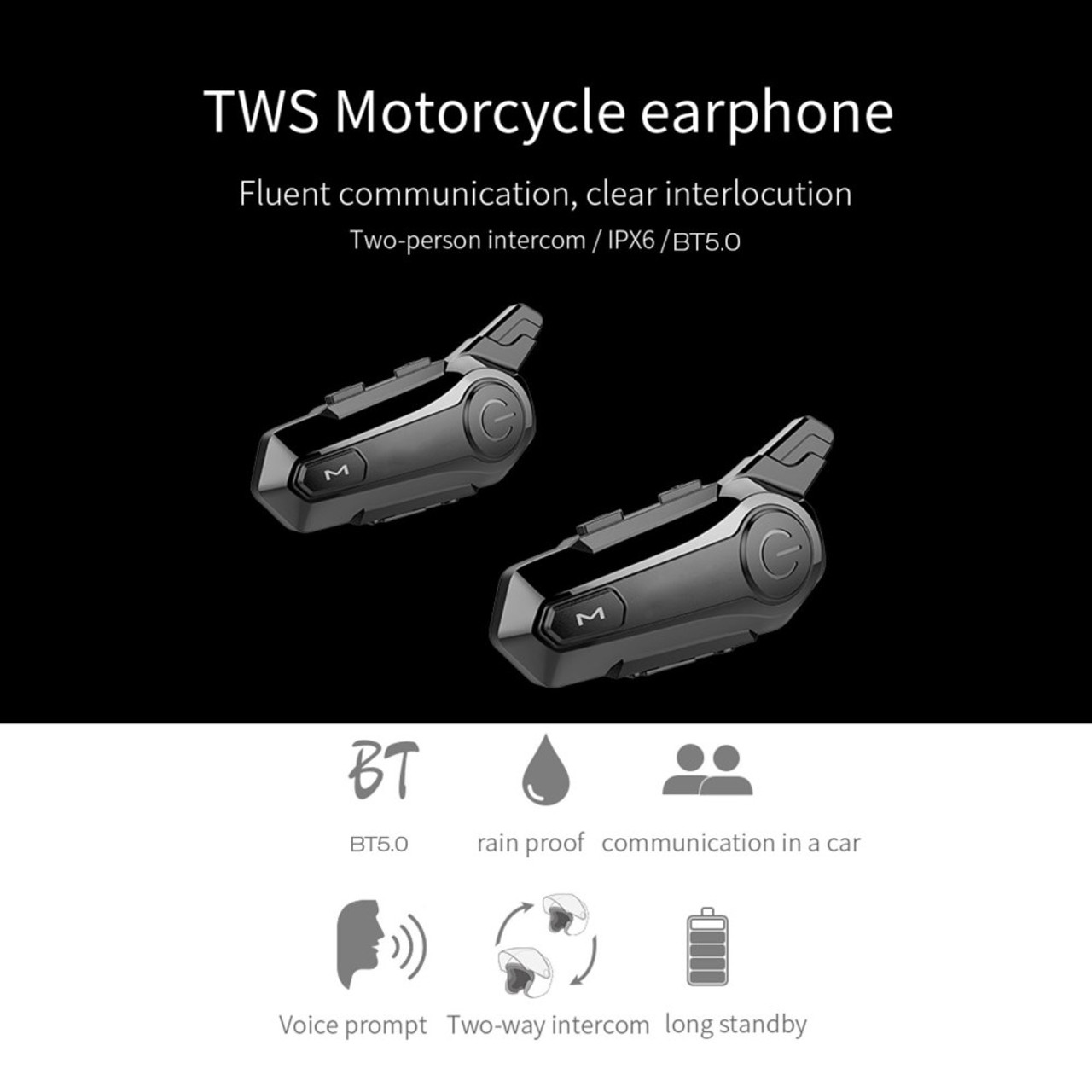 Waterproof Universal Motorcycle BT Intercom Helmet Headset