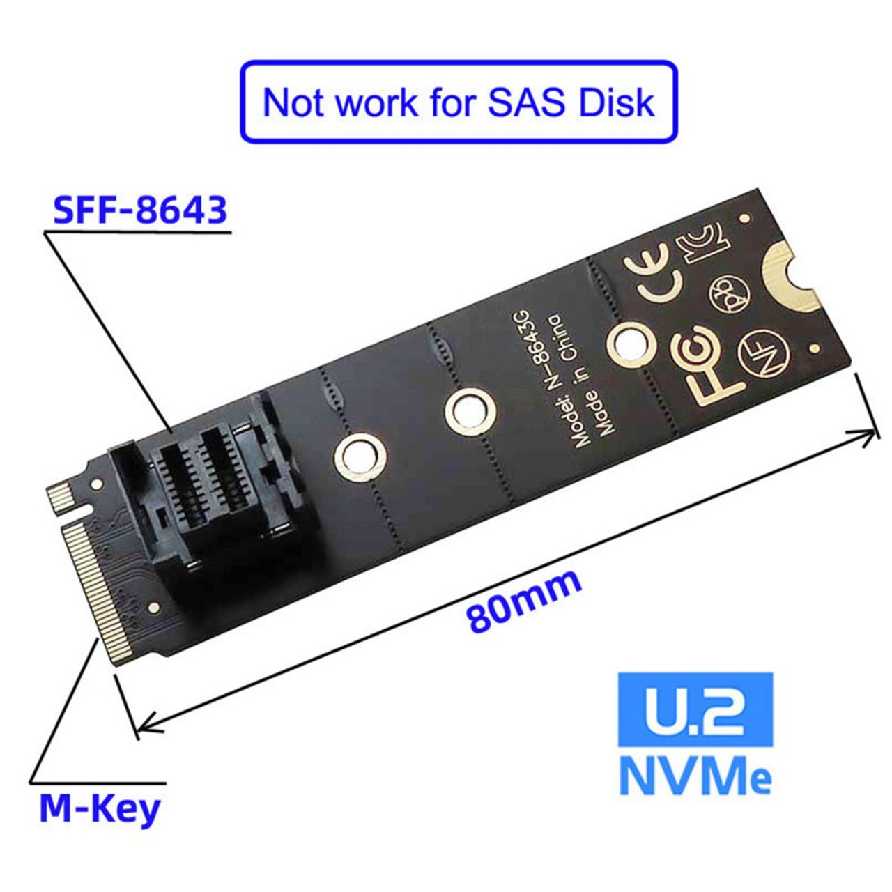 EN-Labs U.2 to M.2 NVMe M-Key NVMe Adapter,M2 to Mini SAS SFF-8643