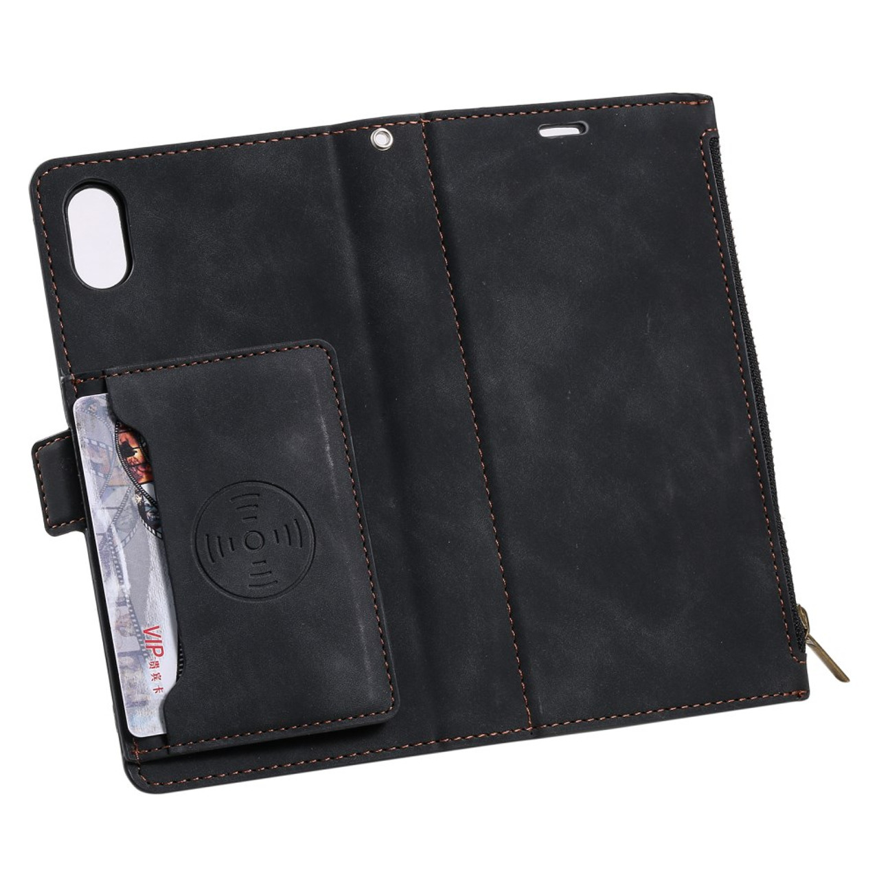 Luxury Leather Folding Zipper Wallet Multi Functional Kickstand