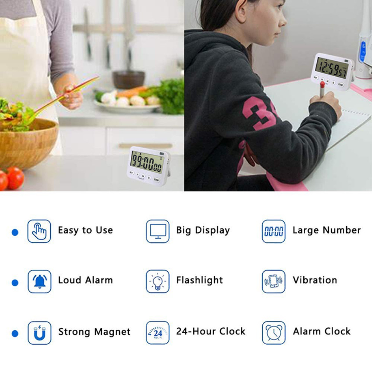 Large LCD Digital Kitchen Cooking Timer Count-Down Up Clock Loud Alarm  Magnetic