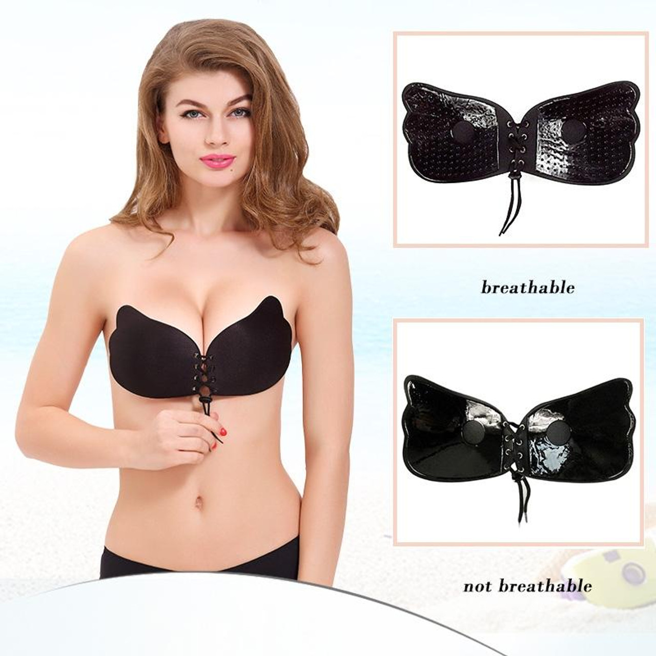 Black Color Strapless Seamless Self-adhesive Bra with Breathable