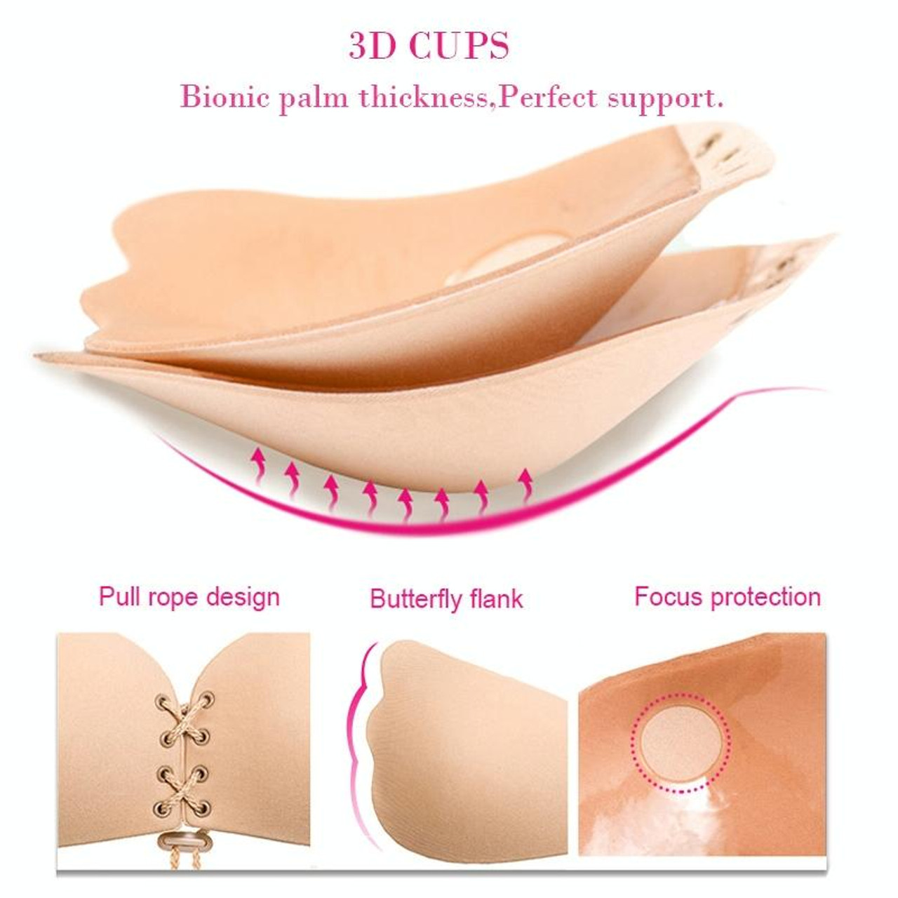 Women Self-Adhesive Strapless Bandage Blackless Solid Bra Silicone  Underwear Invisible Bra, Size:L (T Khaki), snatcher