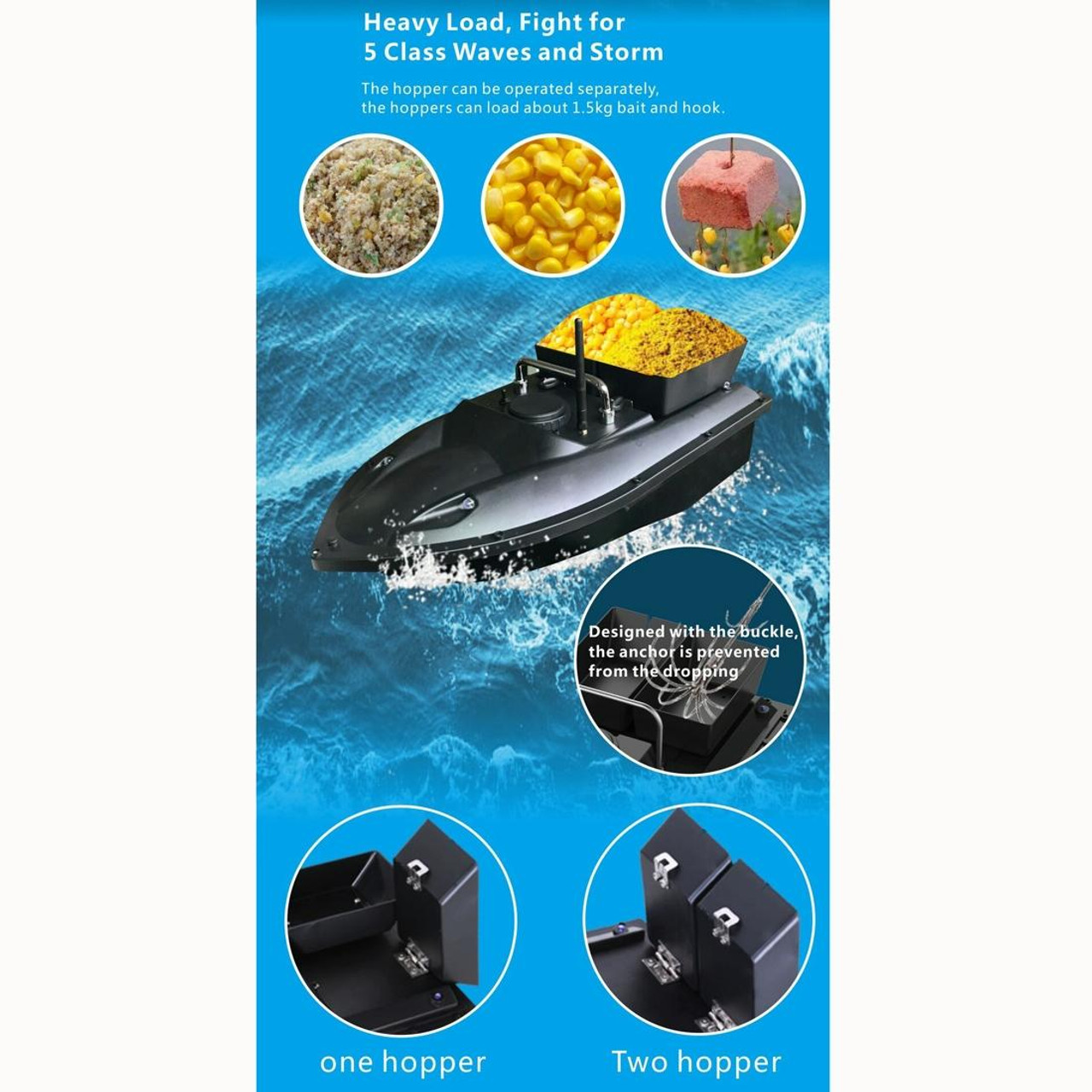 D13C Multi-function Double Warehouse Remote Control Nesting Ship Fishing  Bait Boat (Black), snatcher