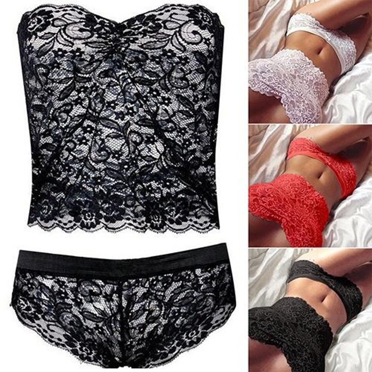 3 PCS Corset Lace Brassiere Push Up Vest Top Bra and Panty Set