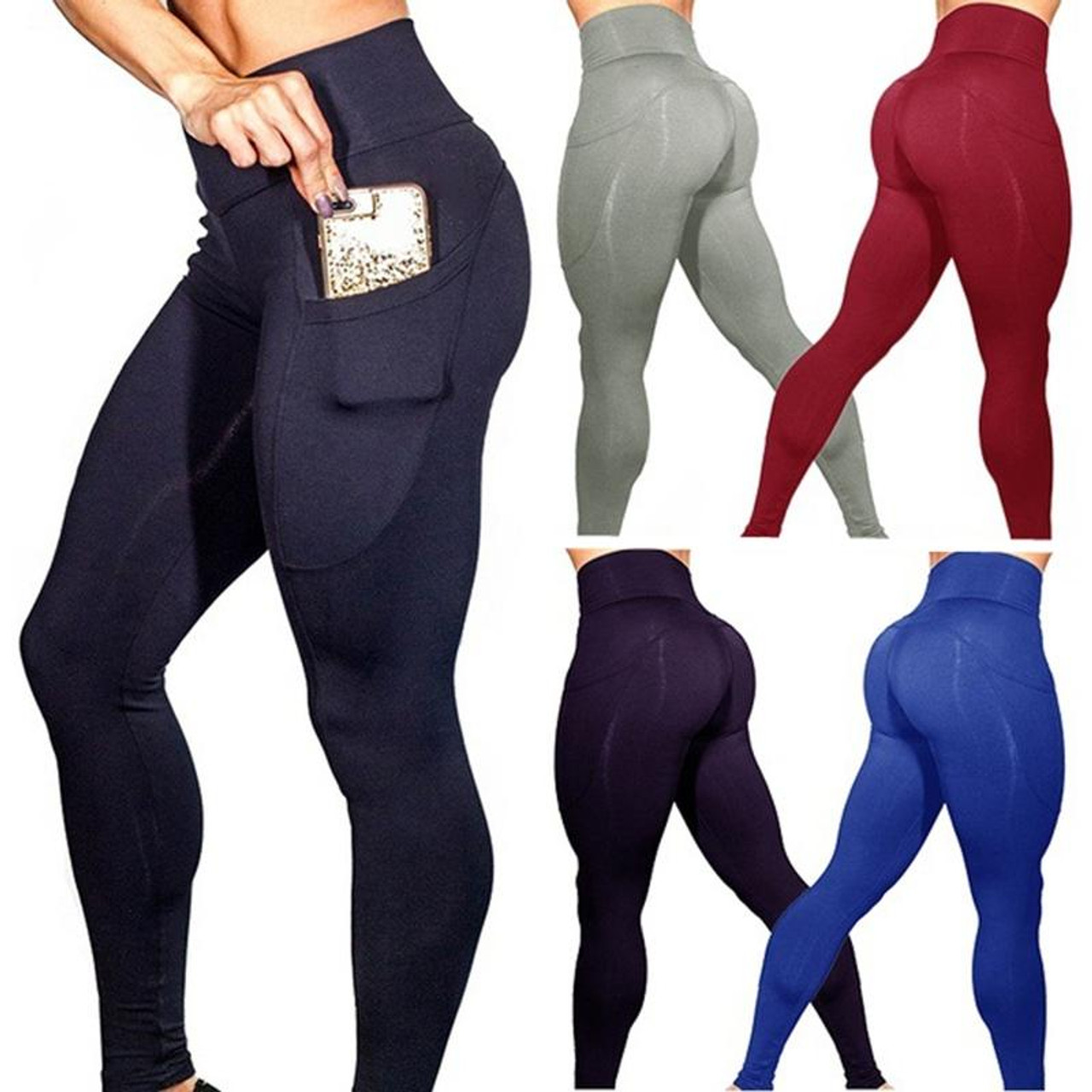 Women's High Waist Workout Yoga Pants Athletic Legging - Red / S