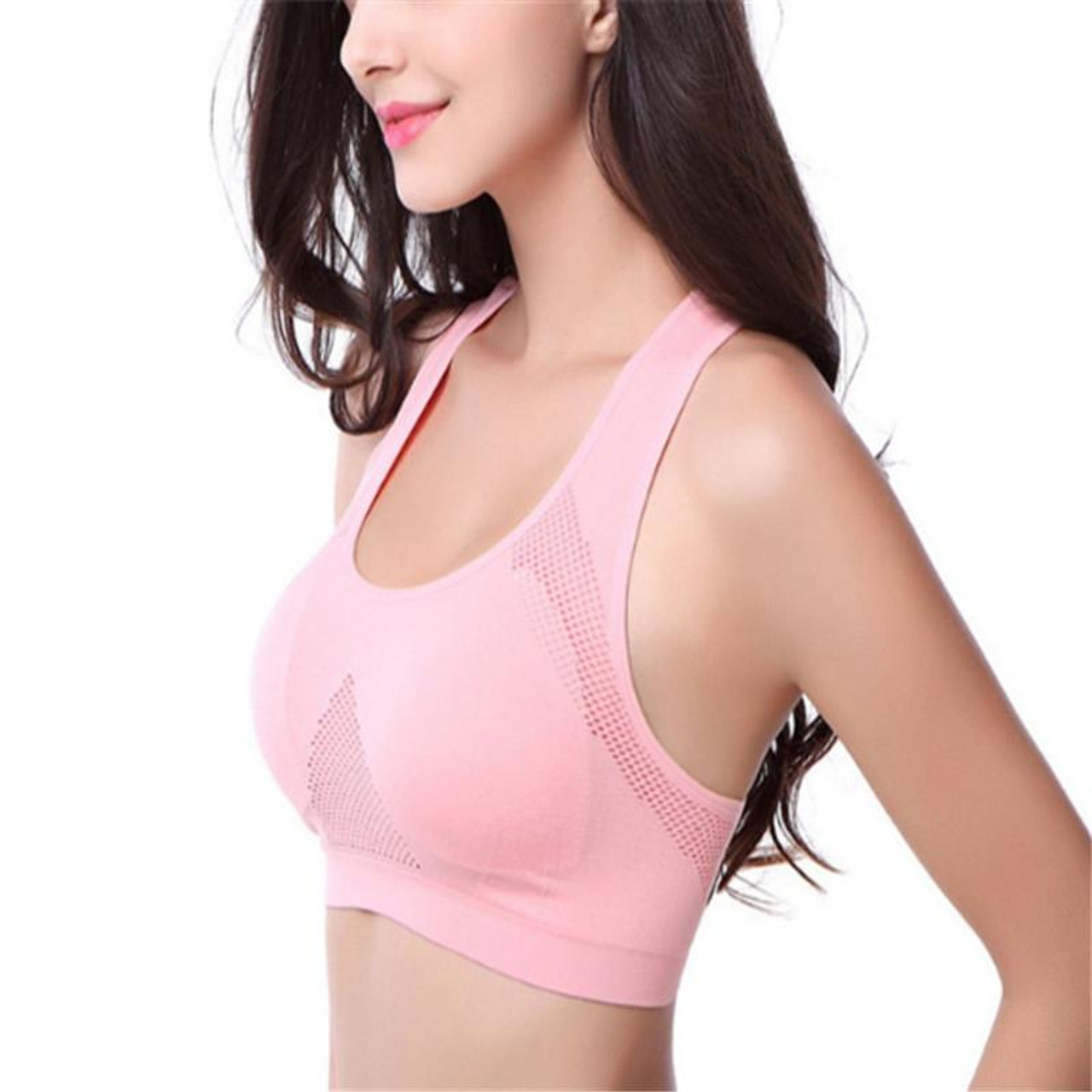 High Stretch Breathable Top Fitness Women Padded Sports Bra, Size:XL (Pink)
