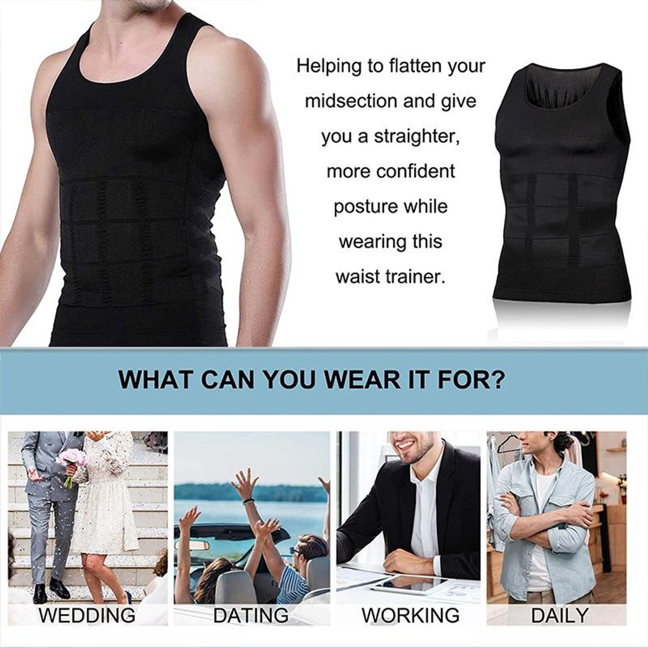 Men Slimming Body Shaper Vest Underwear, Size: M(Black), snatcher