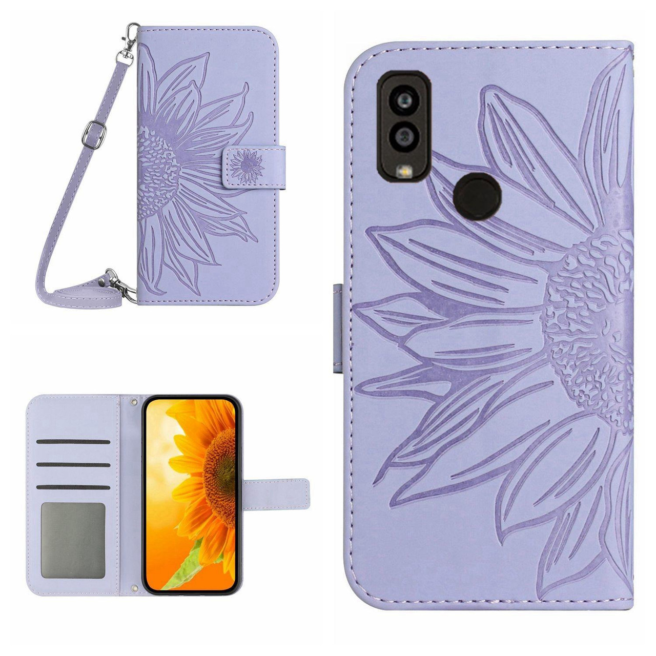 For Kyocera Android One S9 Skin Feel Sun Flower Pattern Flip