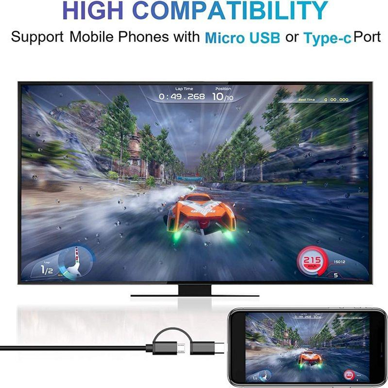 3 in 1 HDMI Cable Adapter Type-C/Phone/Micro USB to HDMI Mirroring Phone to  TV/Monitor/Projector HDTV 1080P Compatible with Phone Series