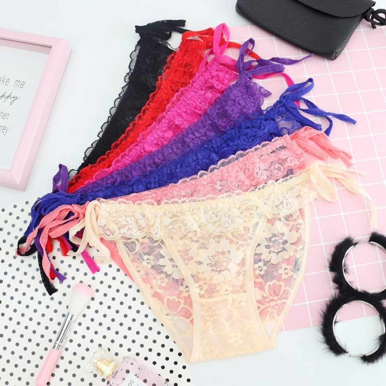 226 Female Lace Underwear Hollow Mid Waist Breathable Panties