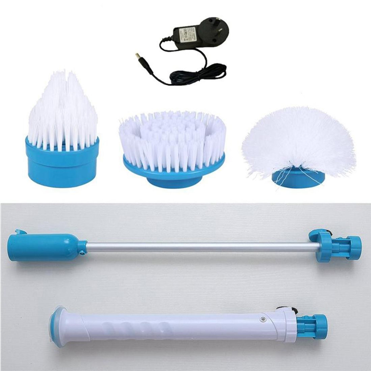 3 in 1 Tile Tub Shower Scrubber,Cleaning Brush with 58 Long  Handle,Detachable Stiff Bristle Scrub Brush-3 Scouring Pads, 2 Brush Heads  for Bathroom