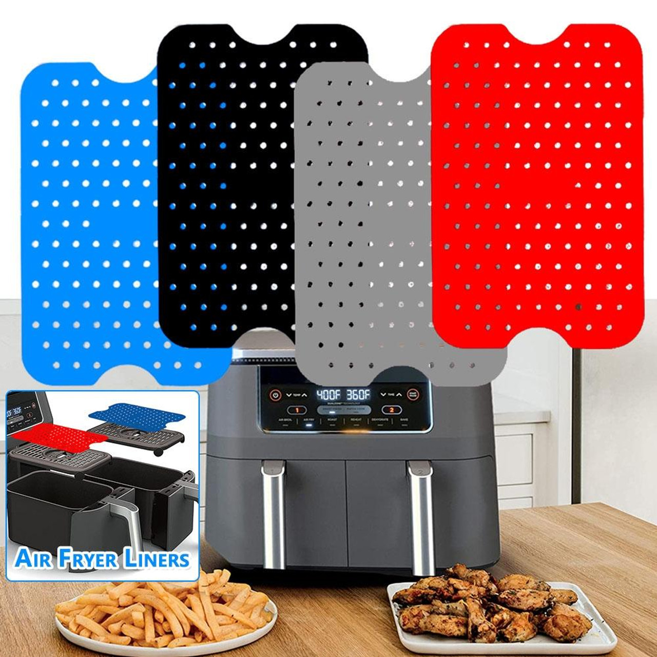 Air Fryer Silicone Liners Rectangular Airfryer Baking Tray Basket  Accessories for Ninja DZ401 DZ550 Foodi 10